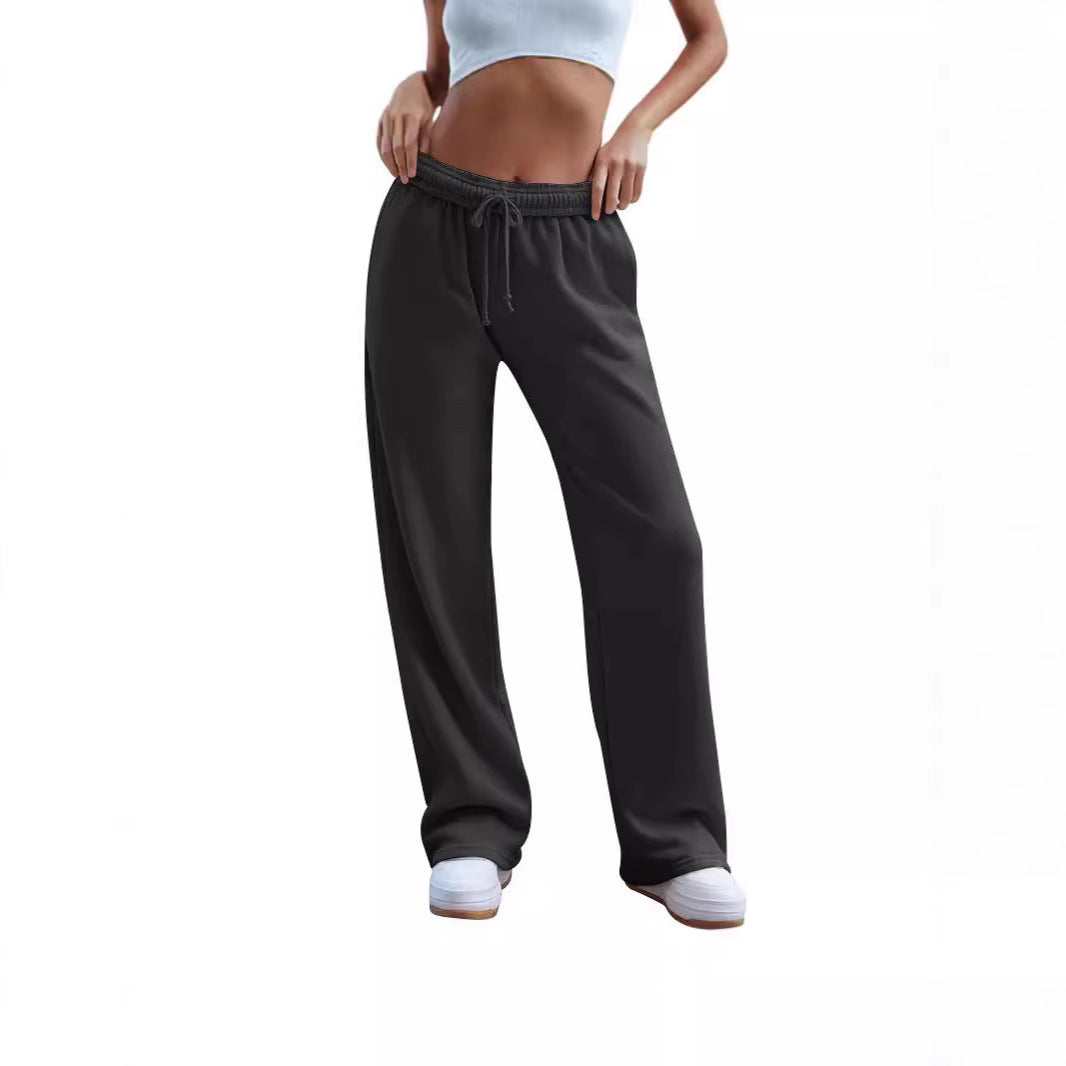 Damen nan weite Komfort-Loungehose mit hochgeschnittener Taille, elastischem Bund und Kordelzug Drune
