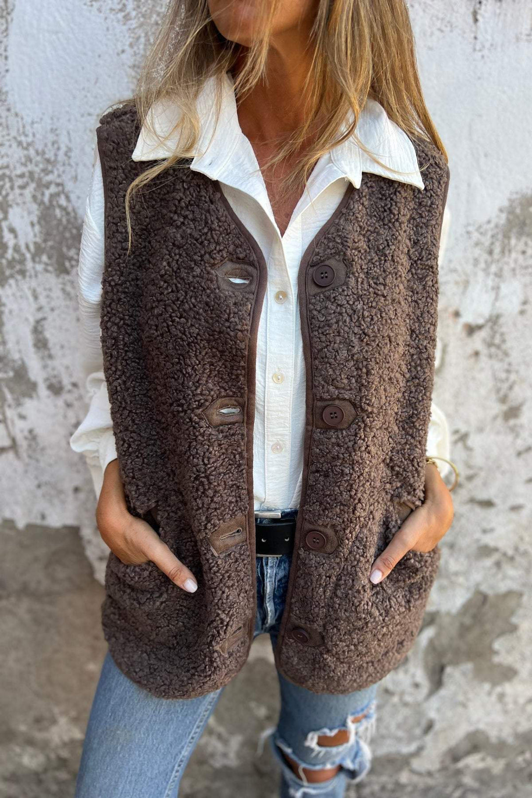 Drune | Sherpa Knopf Weste Jacke