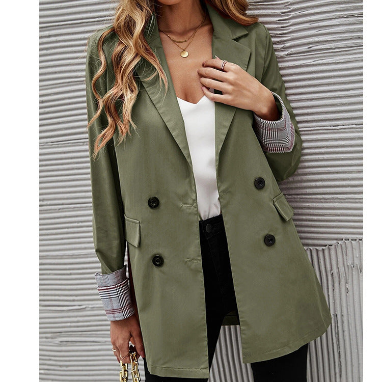 Damen eleganter Blazer mit doppelter Knopfleiste und gestreiften Ärmeln Drune