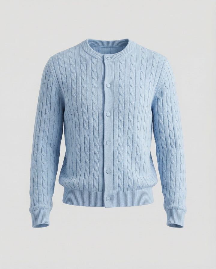 Damen kurzes Zopfmuster-Cardigan mit Rundhalsausschnitt und minimalistischer Knopfleiste Drune