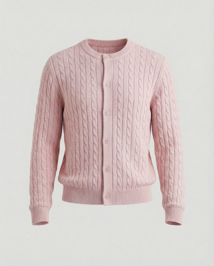 Damen kurzes Zopfmuster-Cardigan mit Rundhalsausschnitt und minimalistischer Knopfleiste Drune
