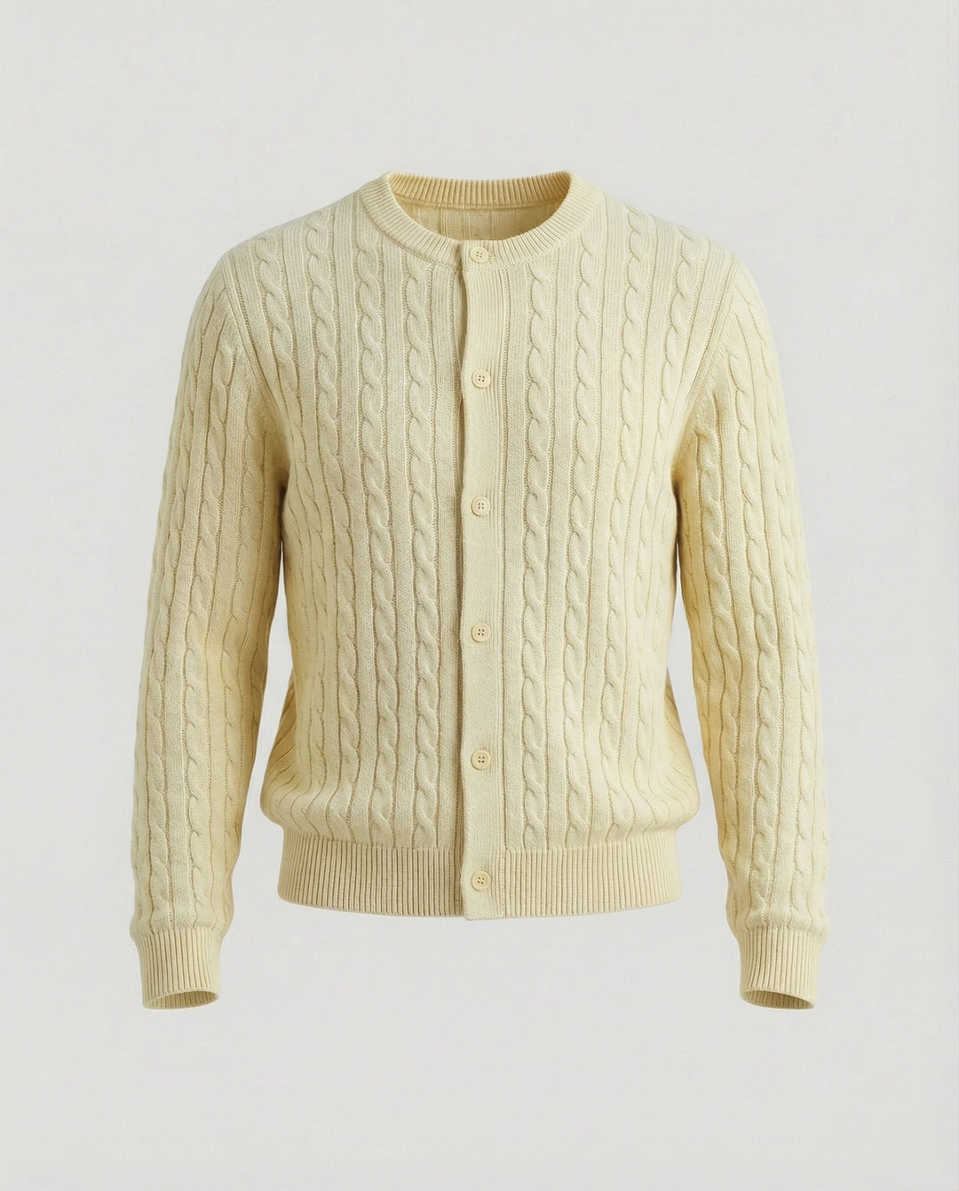 Damen kurzes Zopfmuster-Cardigan mit Rundhalsausschnitt und minimalistischer Knopfleiste Drune