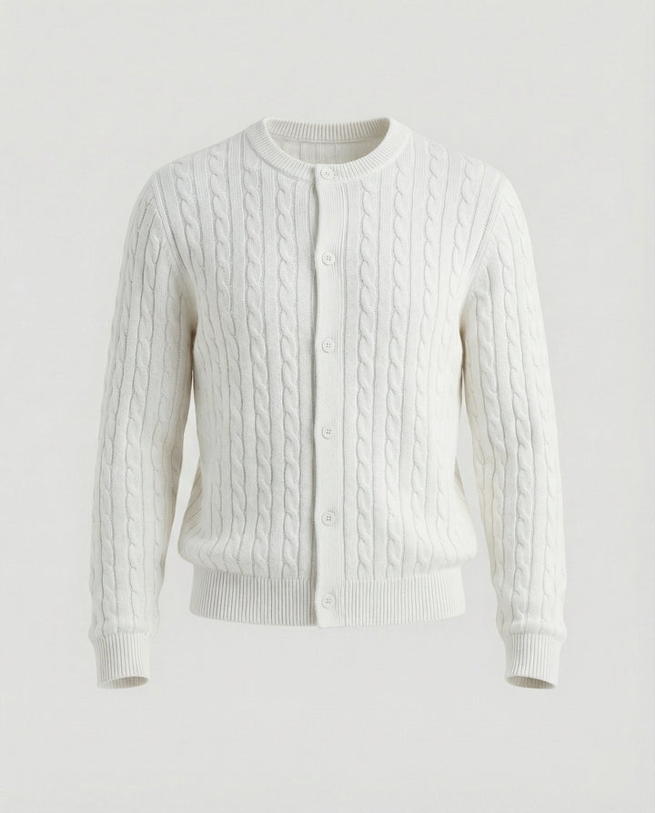 Damen kurzes Zopfmuster-Cardigan mit Rundhalsausschnitt und minimalistischer Knopfleiste Drune