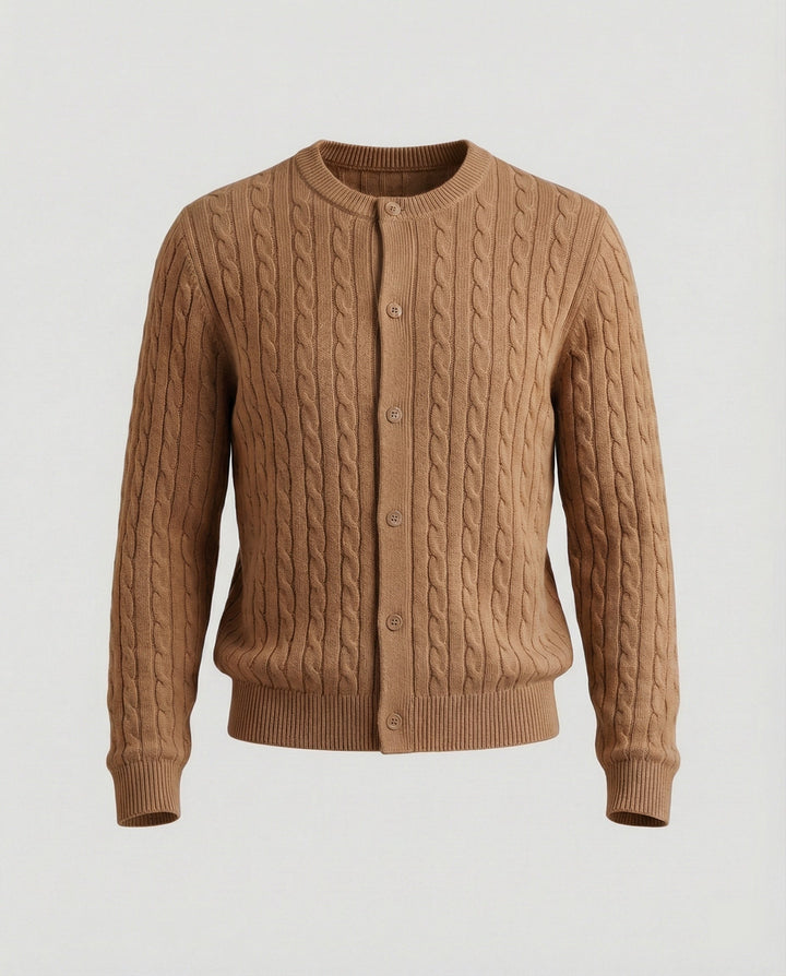Damen kurzes Zopfmuster-Cardigan mit Rundhalsausschnitt und minimalistischer Knopfleiste Drune