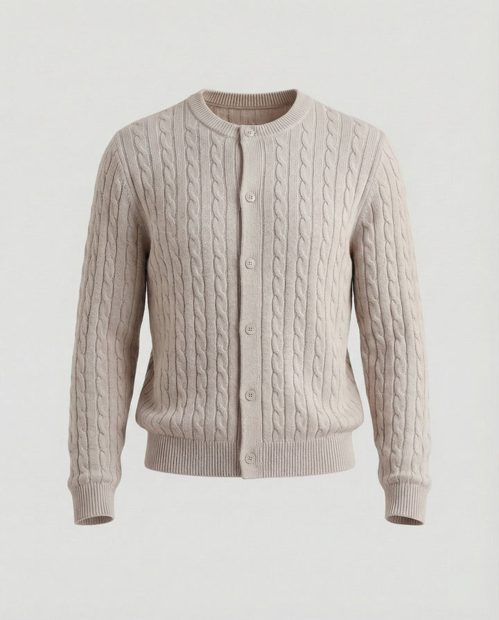 Damen kurzes Zopfmuster-Cardigan mit Rundhalsausschnitt und minimalistischer Knopfleiste Drune