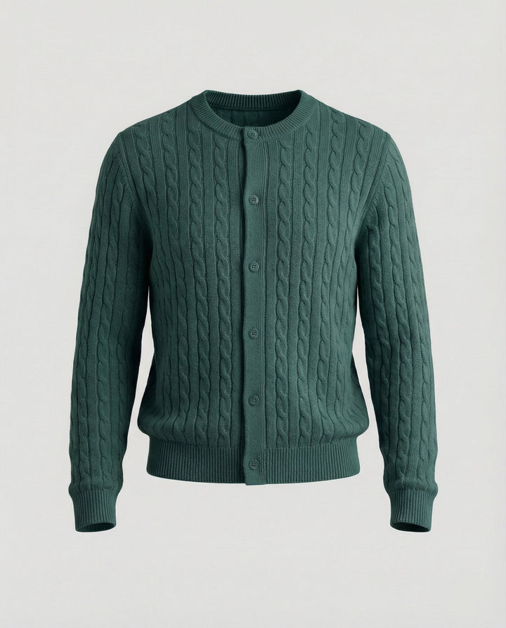 Damen kurzes Zopfmuster-Cardigan mit Rundhalsausschnitt und minimalistischer Knopfleiste Drune