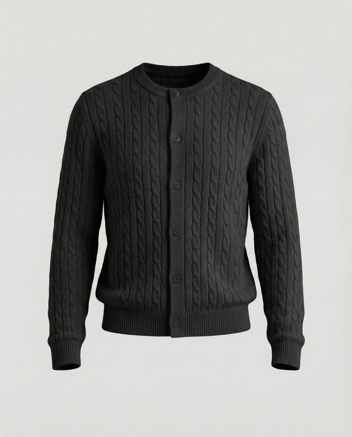 Damen kurzes Zopfmuster-Cardigan mit Rundhalsausschnitt und minimalistischer Knopfleiste Drune