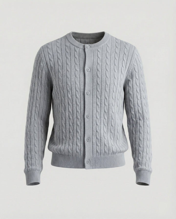 Damen kurzes Zopfmuster-Cardigan mit Rundhalsausschnitt und minimalistischer Knopfleiste Drune