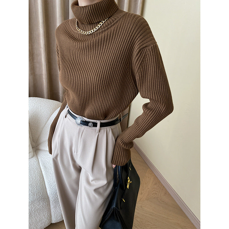 Damen eleganter Rollkragenpullover aus ribbed Stoff Drune