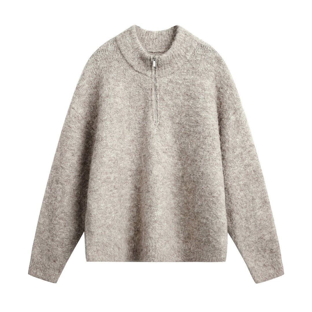 Damen Oversize Wollmix-Pullover mit halbem Reißverschluss Drune