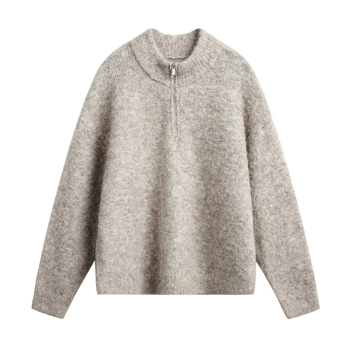 Damen Oversize Wollmix-Pullover mit halbem Reißverschluss Drune