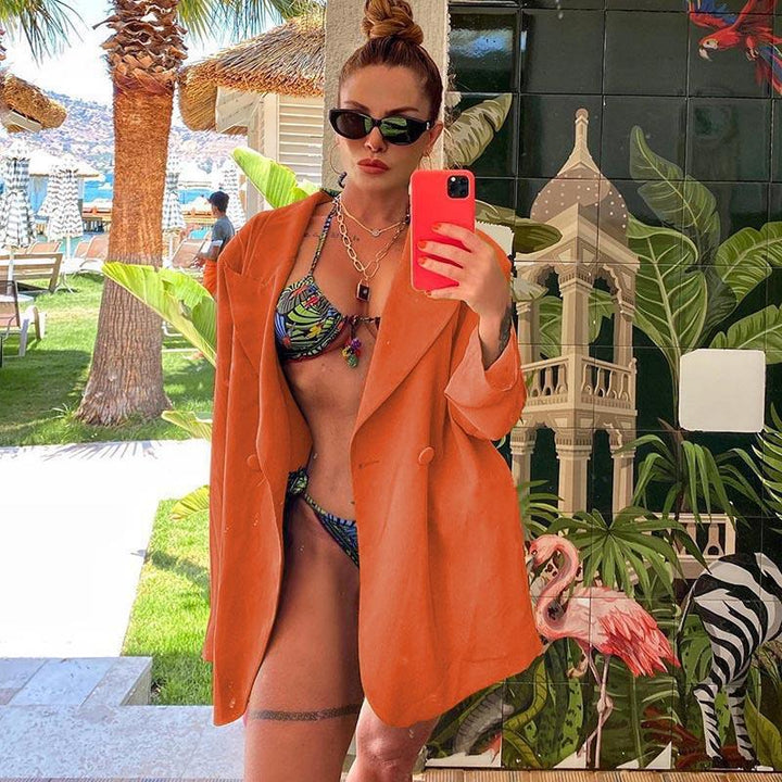 [Damen] Leichter Oversize-Strandblazer als lässiges Cover-Up mit fallendem Revers Drune
