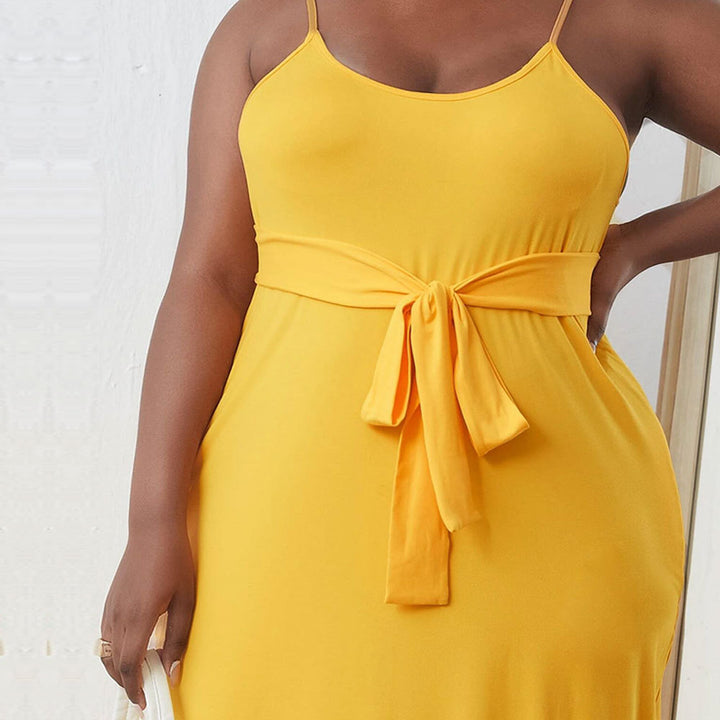Damen Maxikleid mit zartem Bindeband und verstellbaren Spagettiträgern Drune