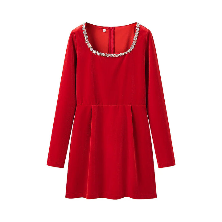 Damen nan elegantes Minikleid mit quadratischem Ausschnitt und Kristallbesatz Drune
