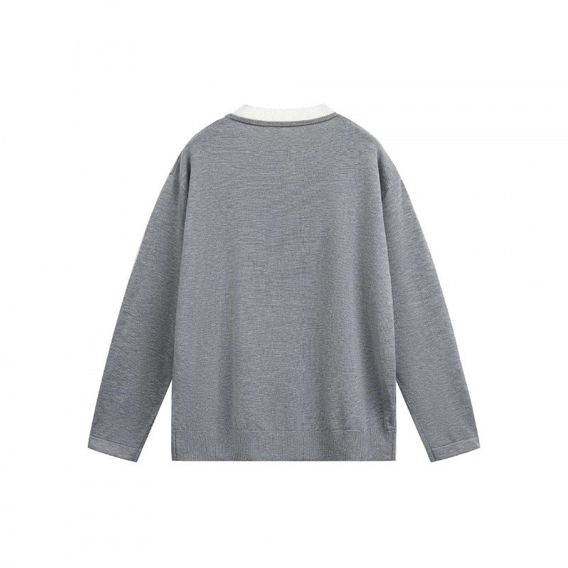 Herren Leichter Feinstrick-Henley-Pullover mit Kontrastkragen und Relaxed-Schnitt Drune