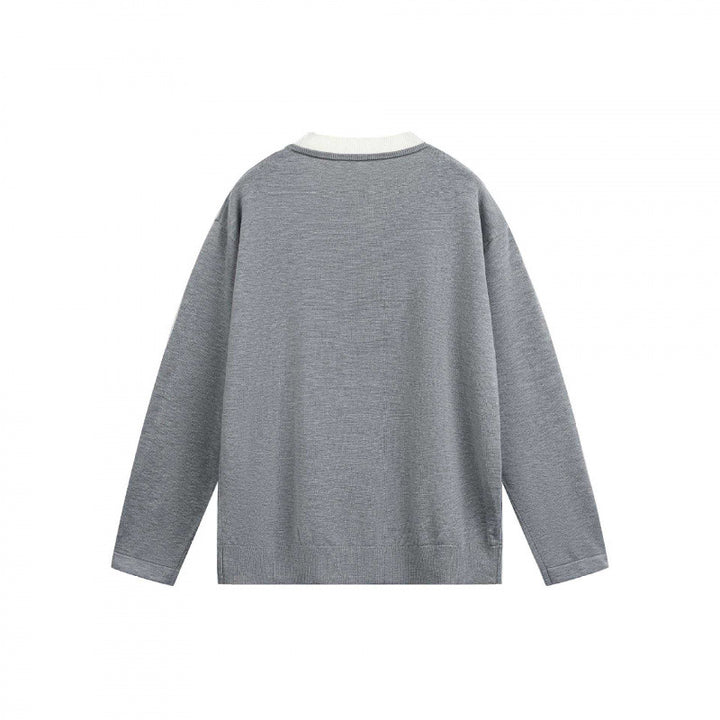 Herren Leichter Feinstrick-Henley-Pullover mit Kontrastkragen und Relaxed-Schnitt Drune