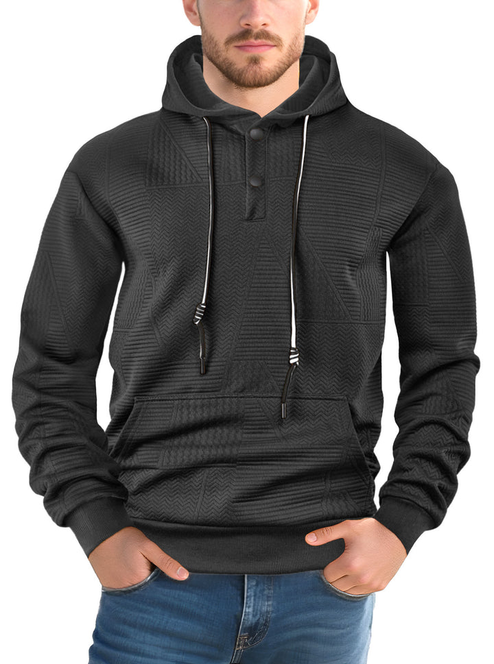 Herren Texturierter Kapuzenpullover mit gesteppter Patchstruktur und Druckknopfleiste Drune
