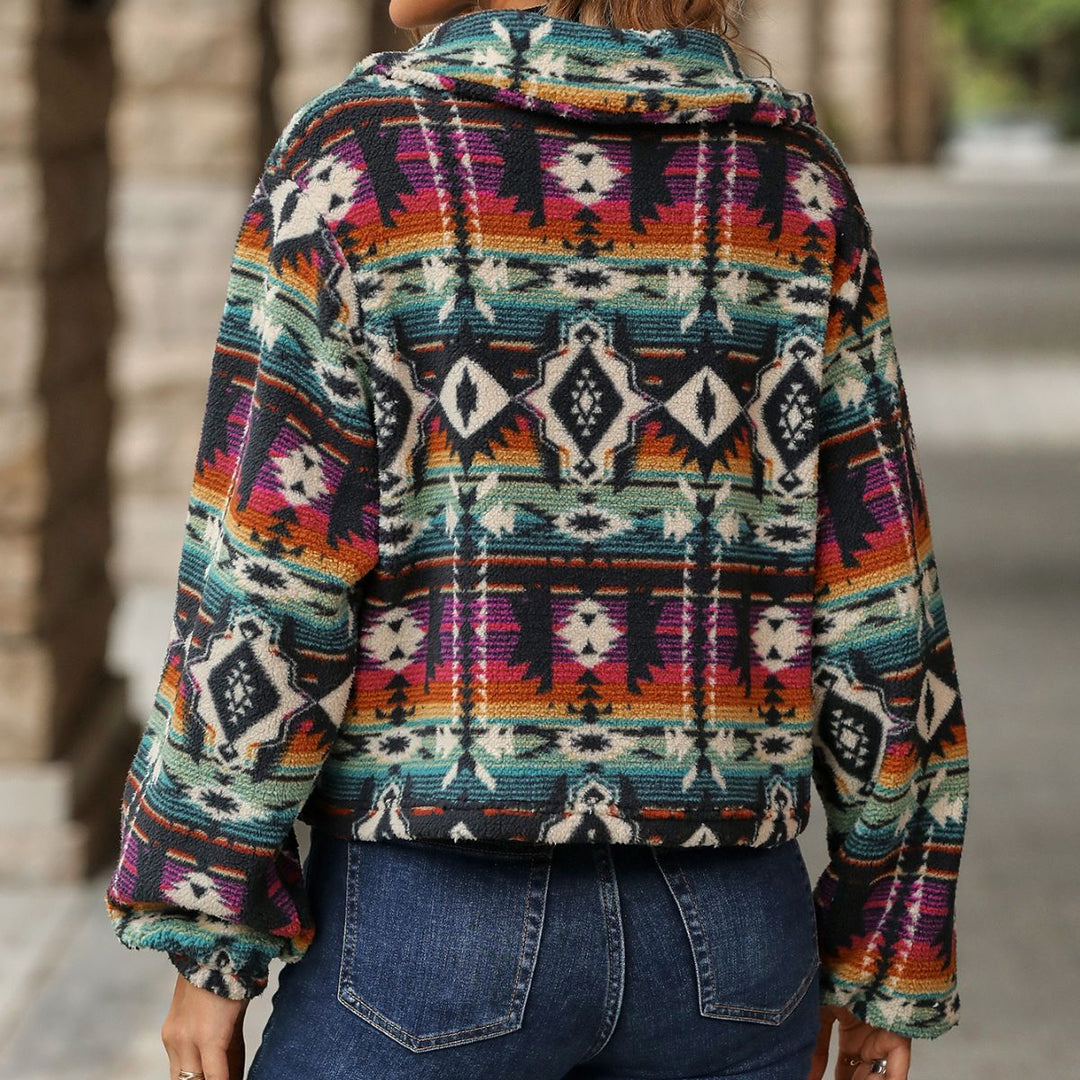 Damen Kuschelige Jacke im Boho-Stil mit buntem Muster Drune
