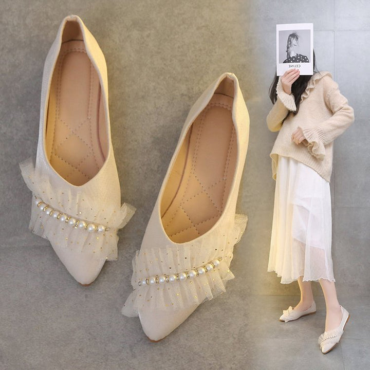 Damen Ballerinas mit dekorativem Rüschen- und Perlenschmuck Drune