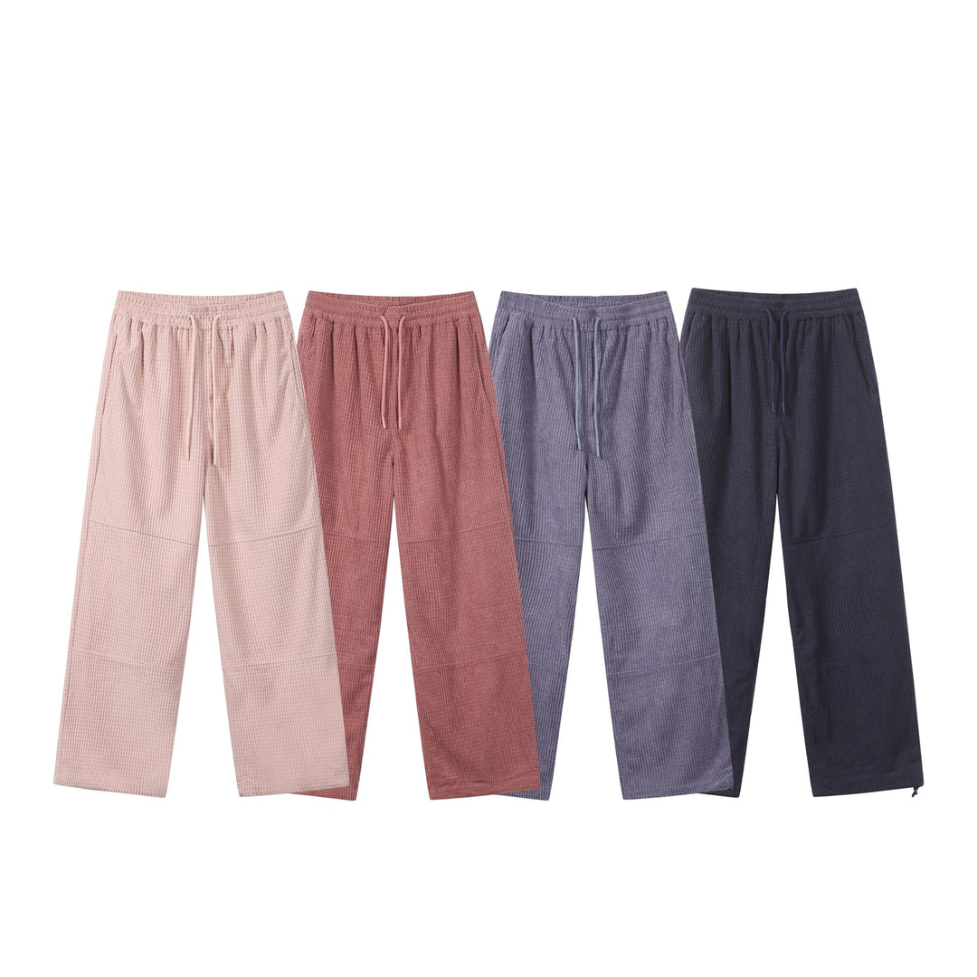 Damen Locker geschnittene Waffelstrick-Hose mit Elastikbund und Kordelzug Drune