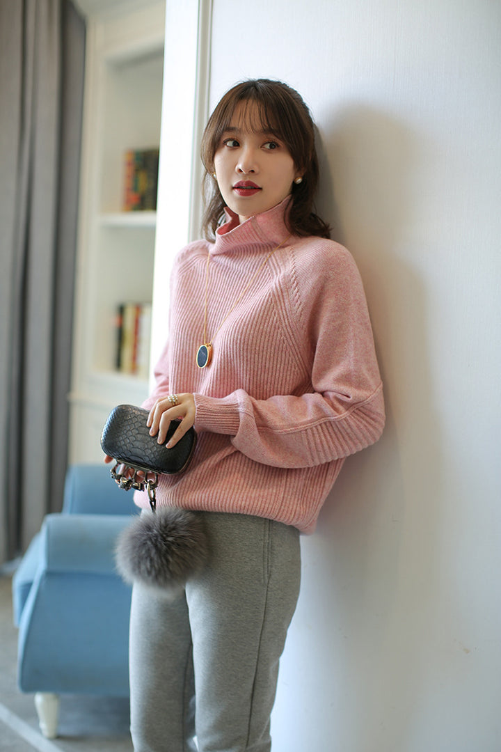 Damen Rollkragenpullover aus feinem Rippstrick mit Raglanärmeln und legerer Silhouette Drune