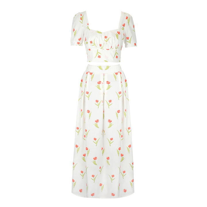 Damen Maxikleid mit floralen Akzenten und taillierter Silhouette Drune