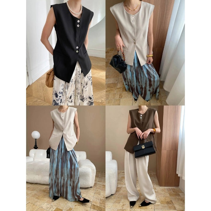 Damen elegante Weste mit Knopfdetails und praktischen Taschen Drune