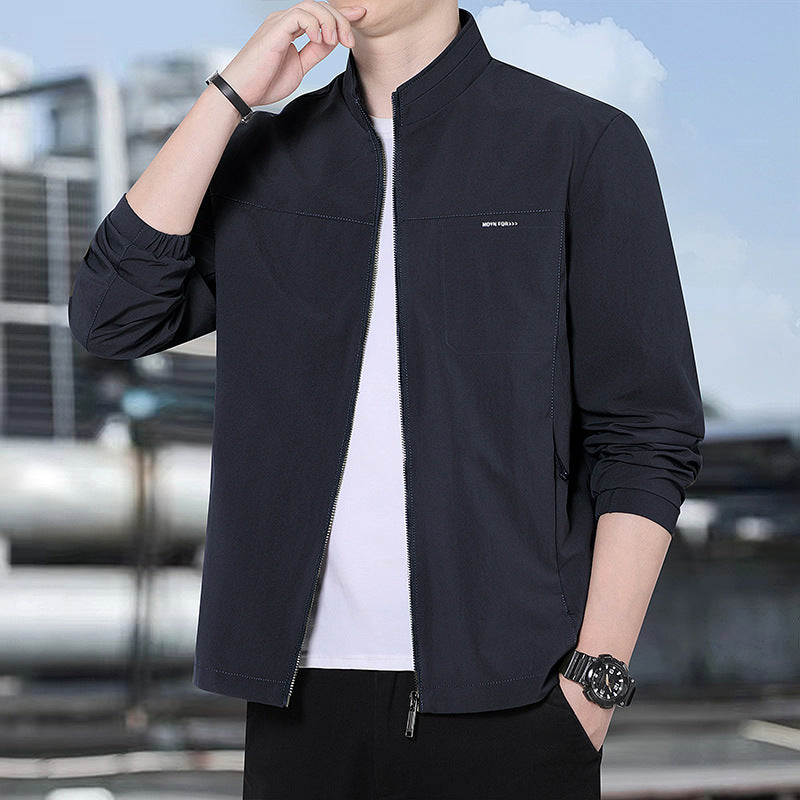 Herren Minimalistische Komfort-Trainingsjacke mit Stehkragen, windabweisendem Softshell-Material und verdeckten Reißverschlusstaschen Drune