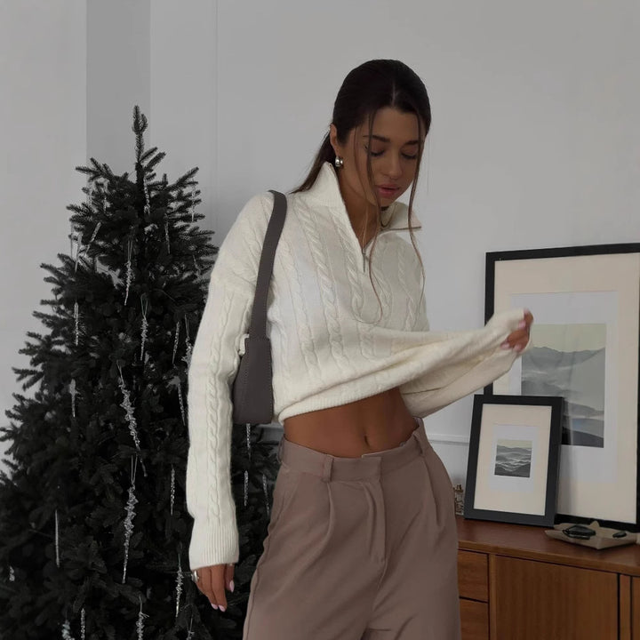 Damen modischer Strickpullover mit Reißverschluss Drune