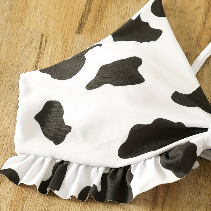 Damen Triangel-Bikini mit franjendetail und verspieltem Kuhmuster Drune