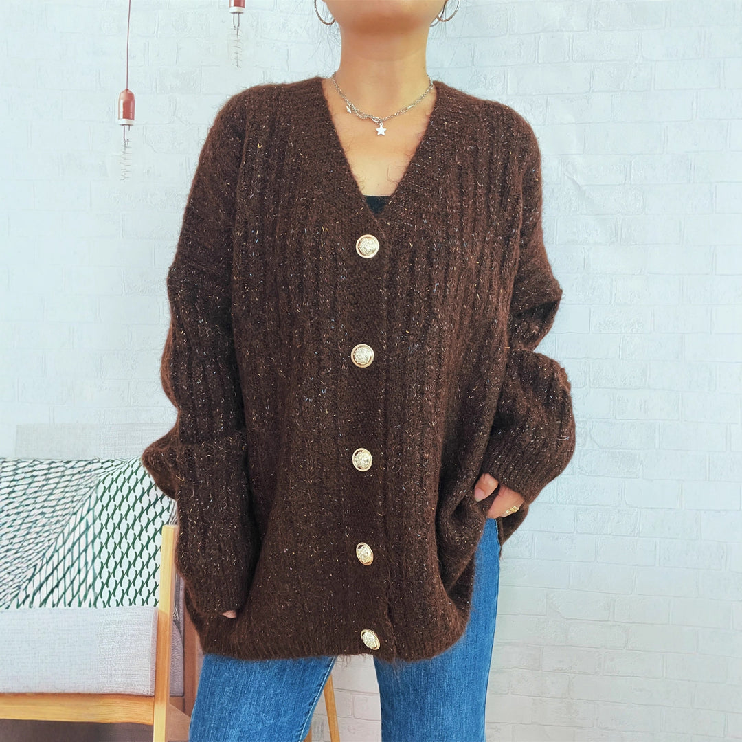 Damen Oversized Strickjacke mit goldenen Knopfdetails und weichem Material Drune