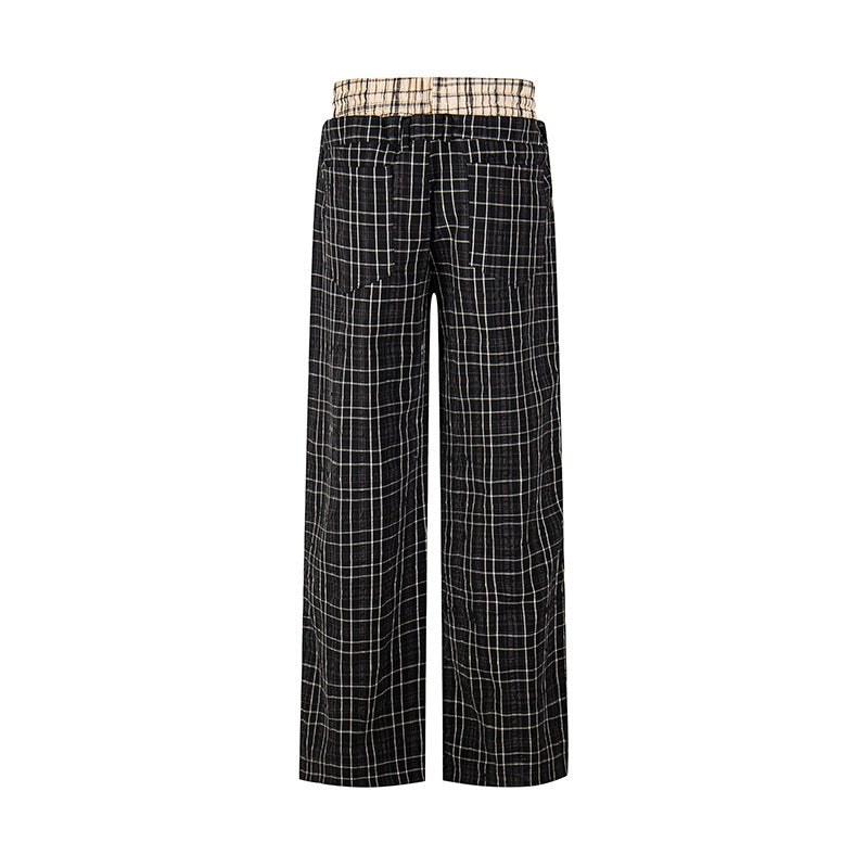 Damen Weite Karierte Loungewear‑Hose mit hohem Komfortbund und Kordelzug Drune