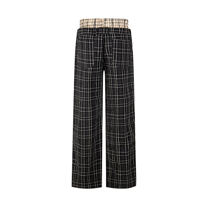 Damen Weite Karierte Loungewear‑Hose mit hohem Komfortbund und Kordelzug Drune