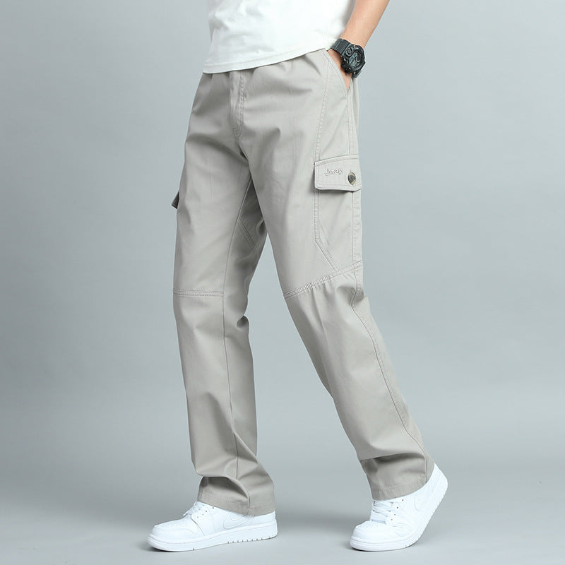 Herren Robuste Canvas-Cargohose mit geradem Bein, Knieabnähern & Klappentaschen Drune
