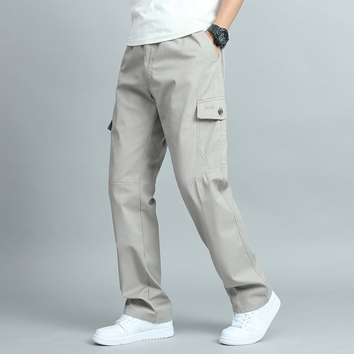Herren Robuste Canvas-Cargohose mit geradem Bein, Knieabnähern & Klappentaschen Drune