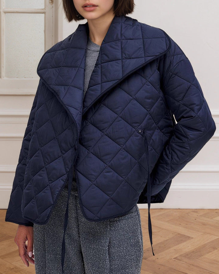 Drune | Diamantsteppung Gekürzte Große Revers Baumwolljacke