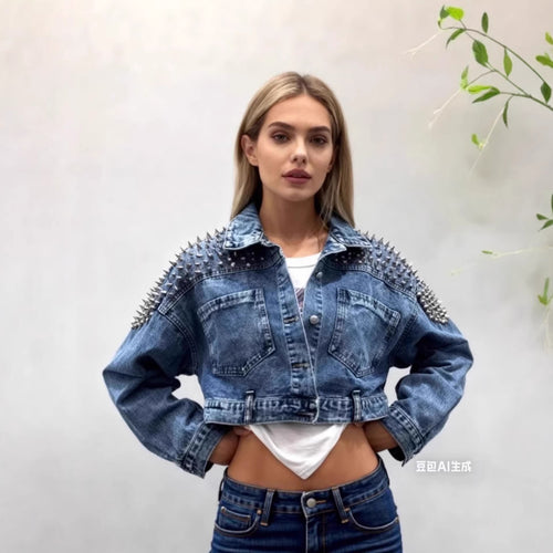 Damen Denimjacke mit Nietenverzierungen Drune