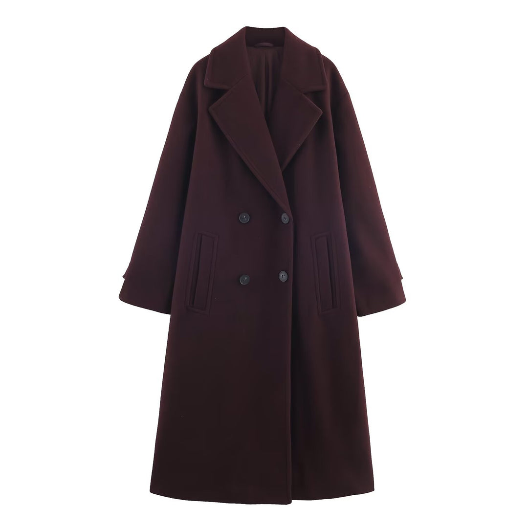 Damen Doppelreihiger Oversize‑Mantel mit fallendem Revers und Eingrifftaschen Drune