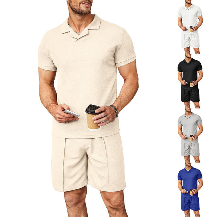 Herren nan zweiteiliges Freizeitset aus strukturierter Baumwollmischung mit Reverspolo und geraden Komfortshorts Drune