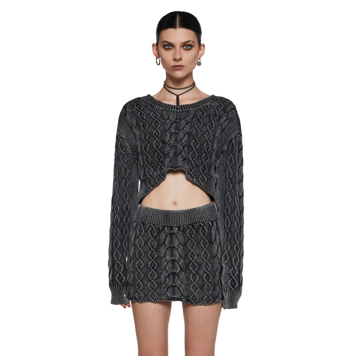 Damen Grob gestricktes Crop-Top und Minirock-Set Drune