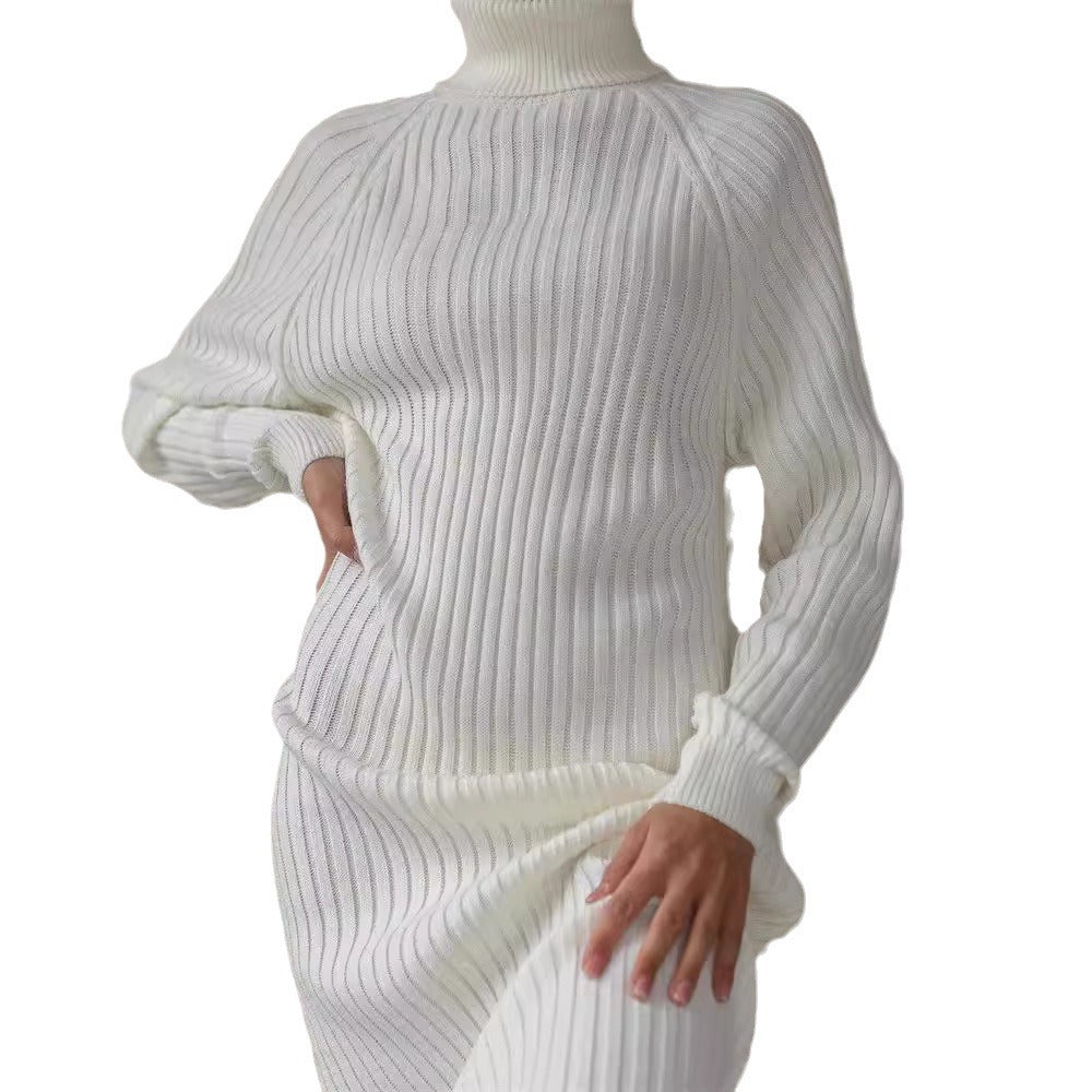 Damen Strickkleid mit hohem Kragen und großen Ärmeln Drune