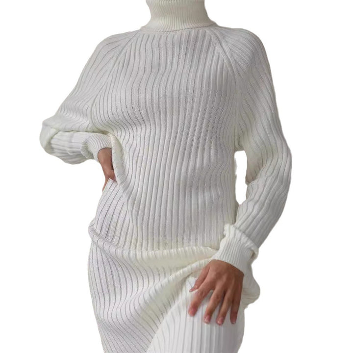 Damen Strickkleid mit hohem Kragen und großen Ärmeln Drune