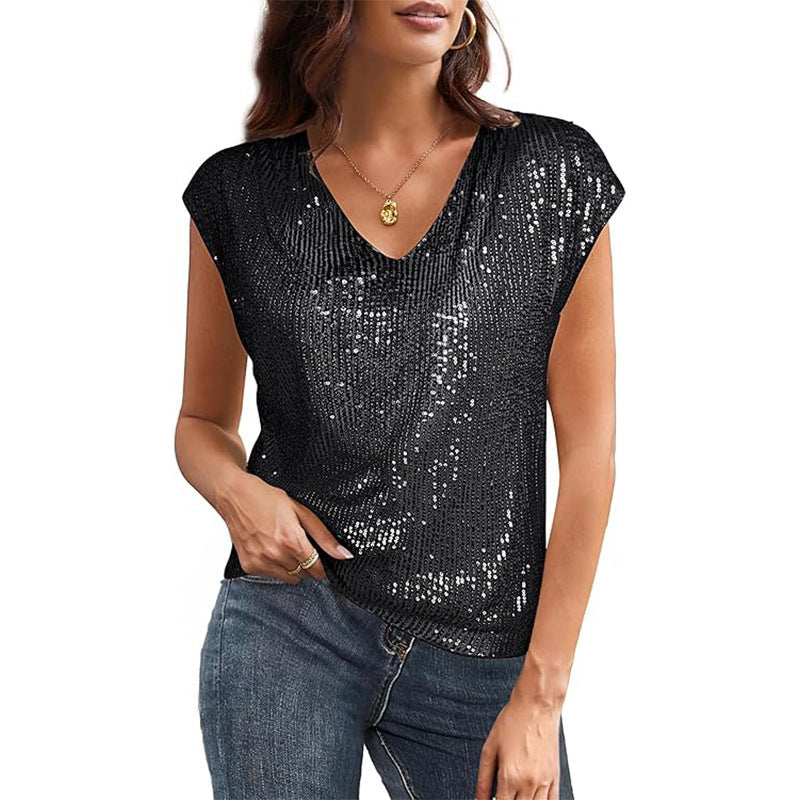 Damen Glamouröses Pailletten-Oberteil Drune