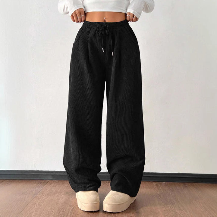 Damen Bequeme Casual Cordhose mit elastischem Bund und seitlichen Taschen Drune