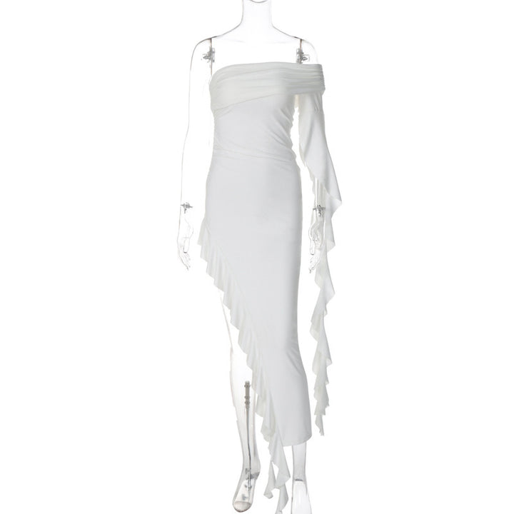 Damen elegantes Wickelkleid mit asymmetrischem Rüschendesign und dekorativem Oberteil Drune