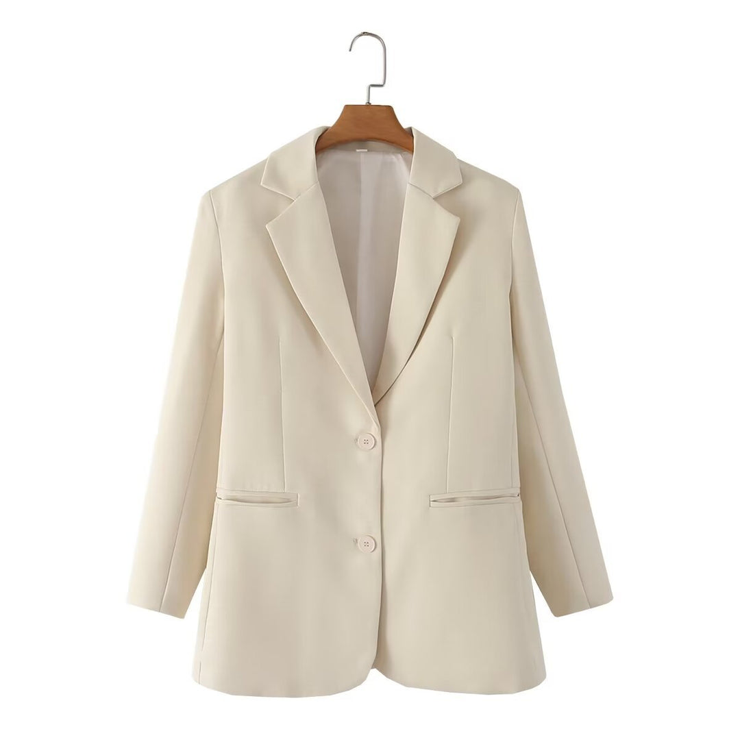 Damen nan taillierter Oversize-Blazer mit Reverskragen, Knopfverschluss und paspelierten Leistentaschen Drune