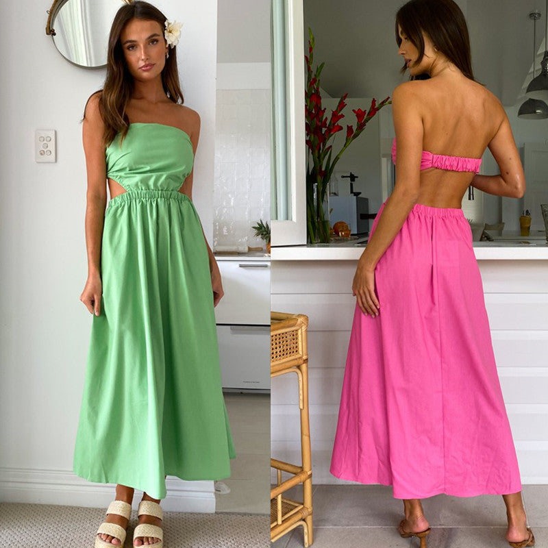 Damen Maxikleid mit schmalem Oberteil und elastischem Taillenbund Drune