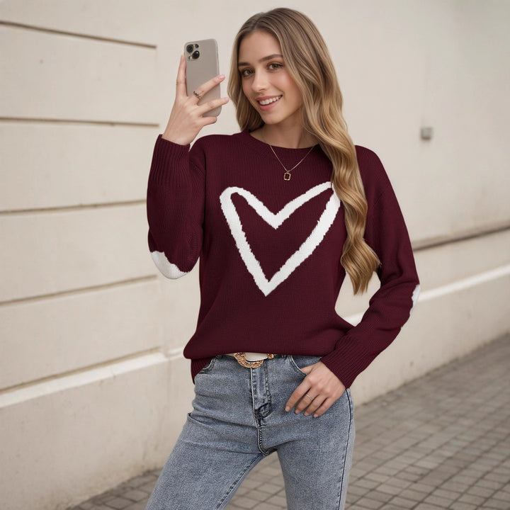 Damen Strickpullover mit Herzmotiv und lässigem Schnitt Drune