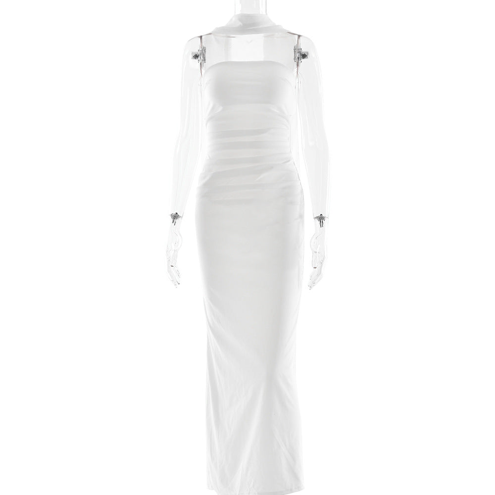 Damen Elegantes und figurbetontes Maxikleid mit transparenten Ärmeln Drune