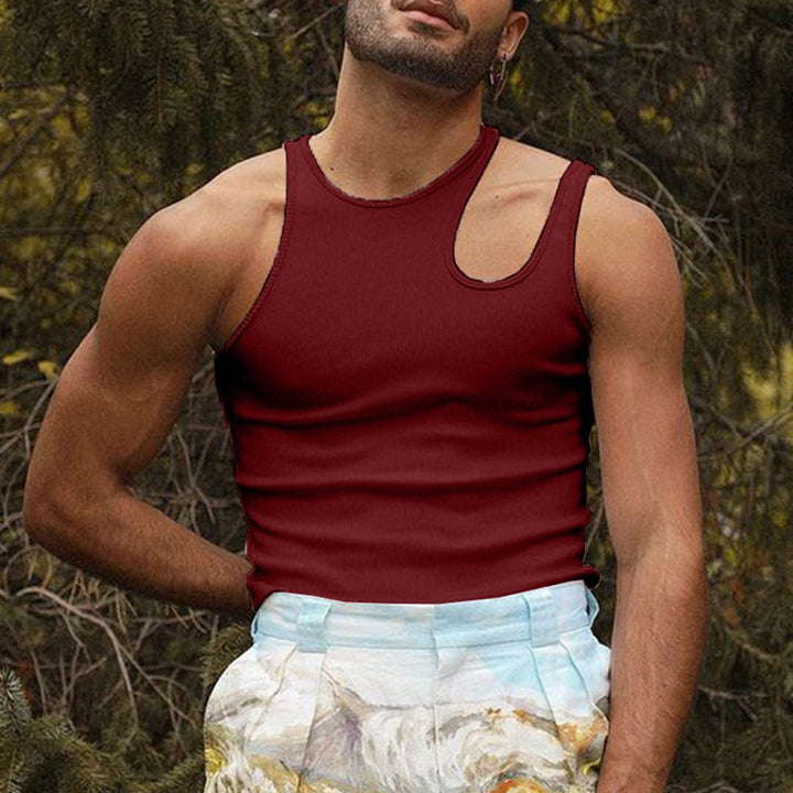 Herren nan körperbetontes Tanktop mit einseitigem Schulterausschnitt und feiner Rippstruktur Drune